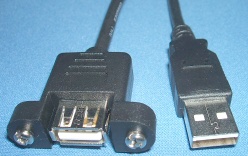 Image of USB extension cable/lead with panel/chassis mounting socket, (1m)