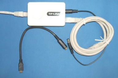 Image of Power over Ethernet (POE) Splitter with 2.1mm jack socket to microUSB cable/lead