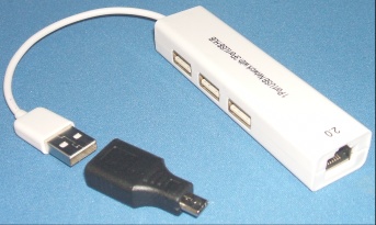 Image of 3 Port USB 2.0 Hub with Ethernet interface suitable for RaspberryPi Zero, no PSU